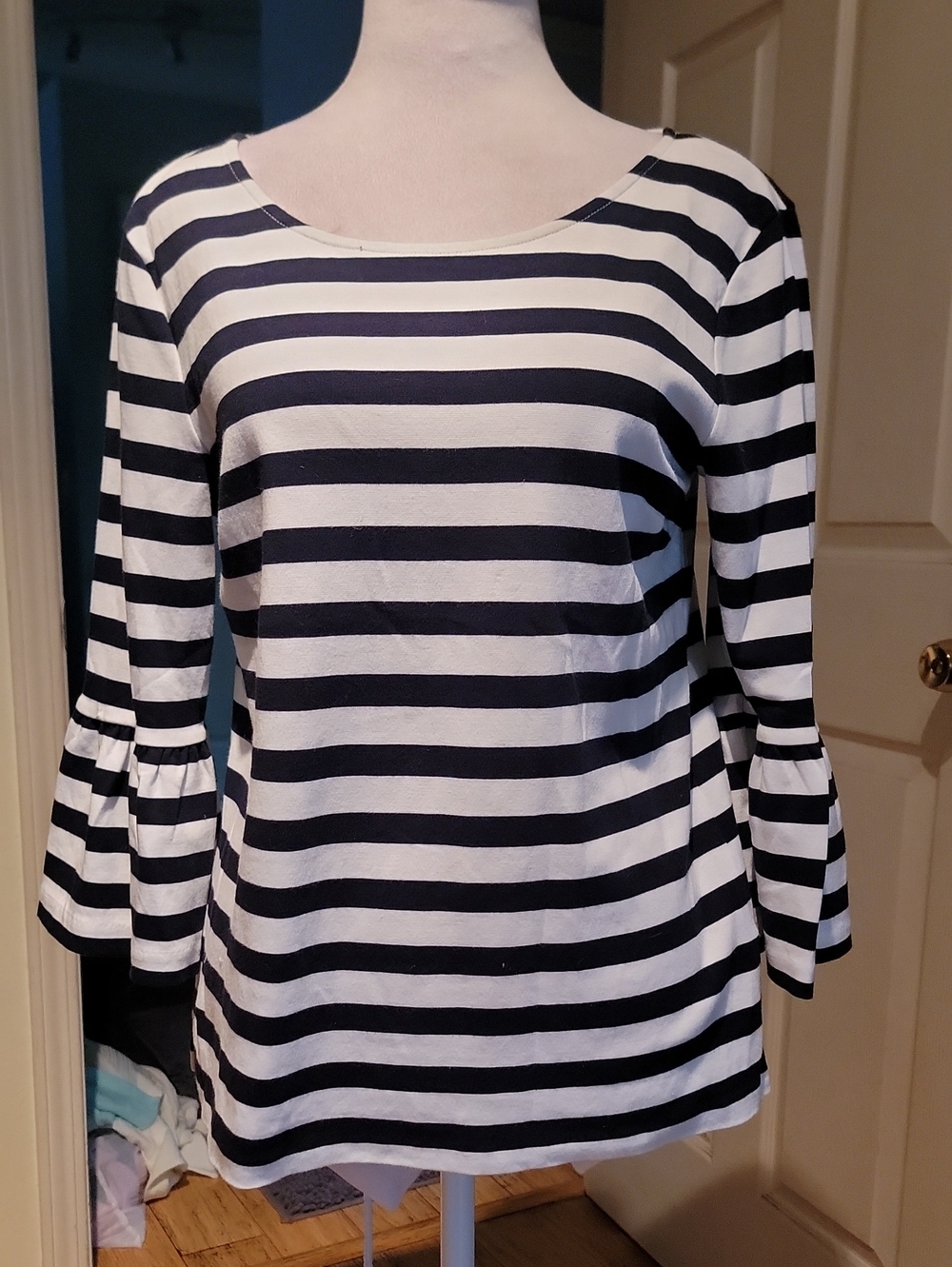 Talbots Striped Bell-Sleeve Women’s Top - Black & White